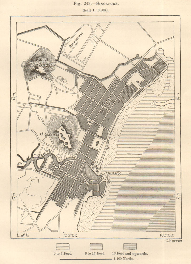 Singapore Town plan. Sketch map 1885 old antique vintage chart
